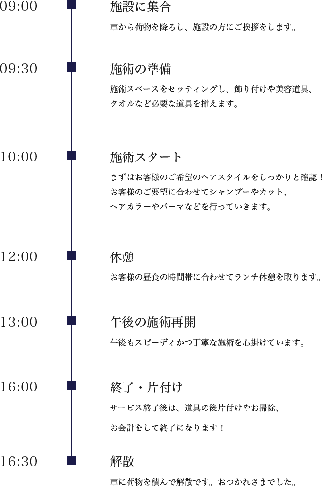 スタッフの一日のスケジュール例